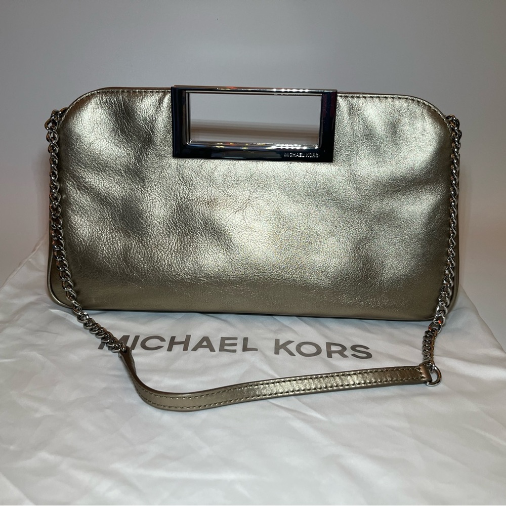 Michael Kors Berkley Bronze/Gold with Silver Leather Clutch.